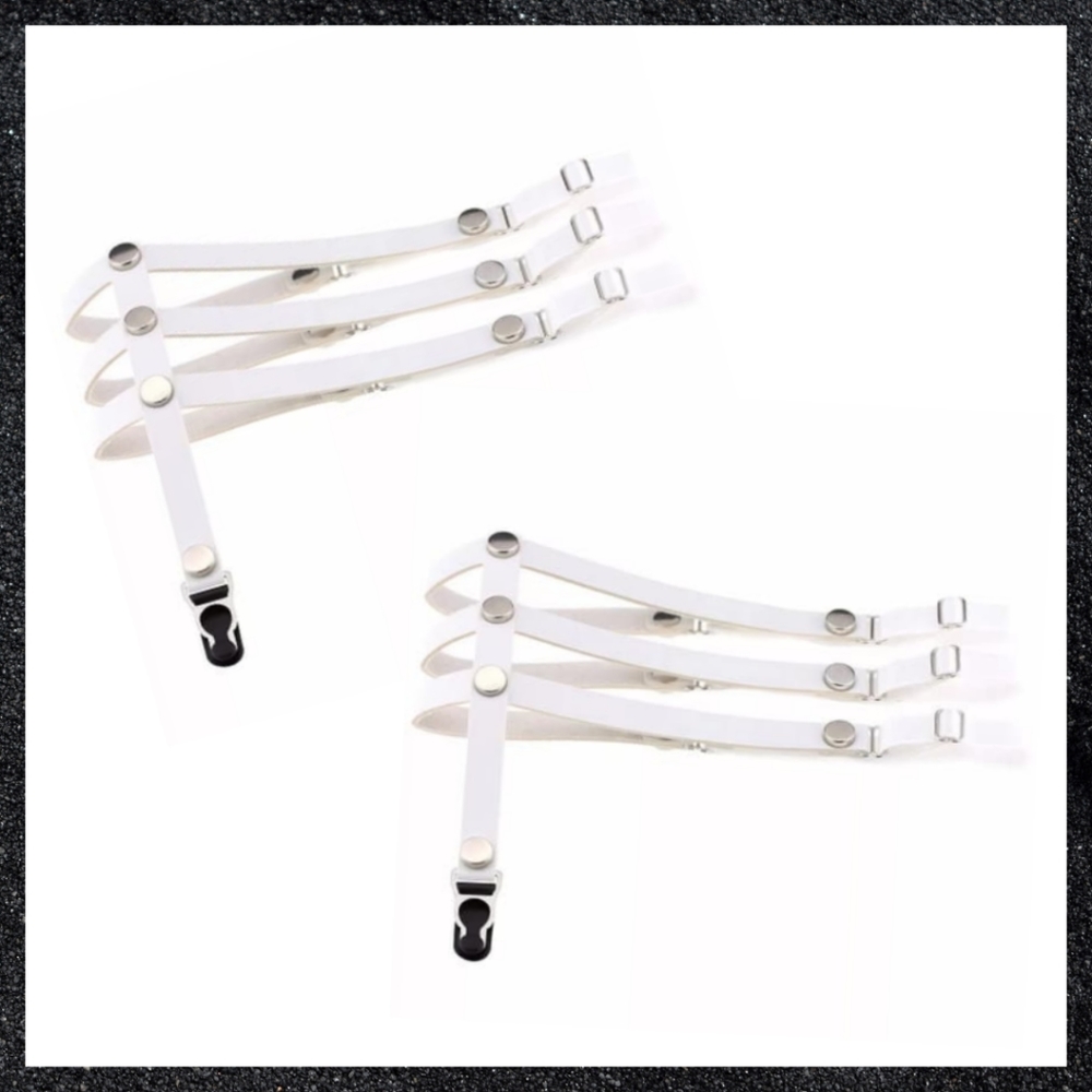 White Triple Strap Studded Leather Leg Thigh Garter Harness Pair Set